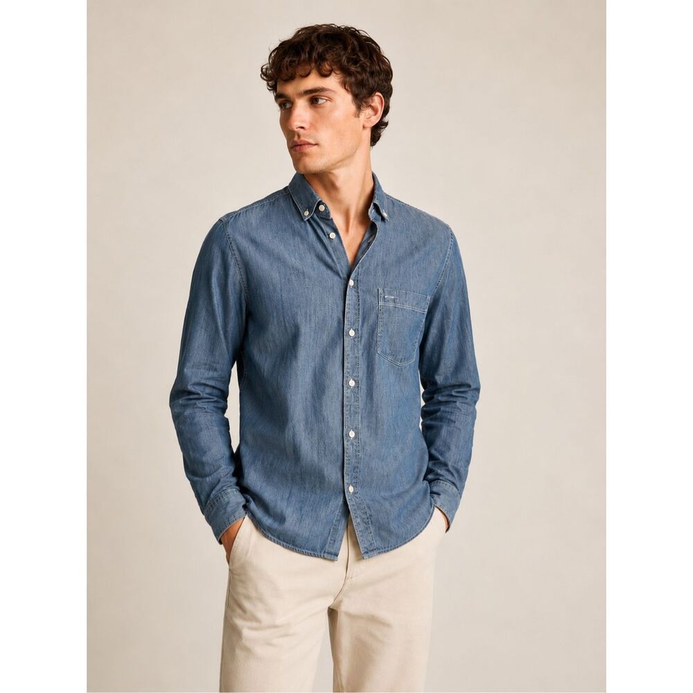 Massimo Dutti Men’s Chambray Denim Button Front Shirt Medium